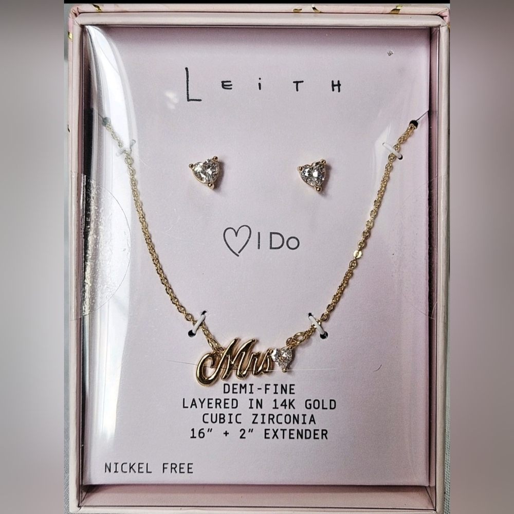Leith Gold 'I Do' Necklace and Earrings Set